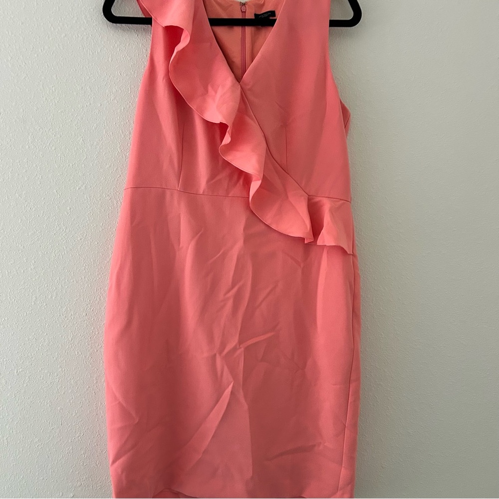 Ann Taylor Coral Ruffle Front Sleeveless Dress Size 10